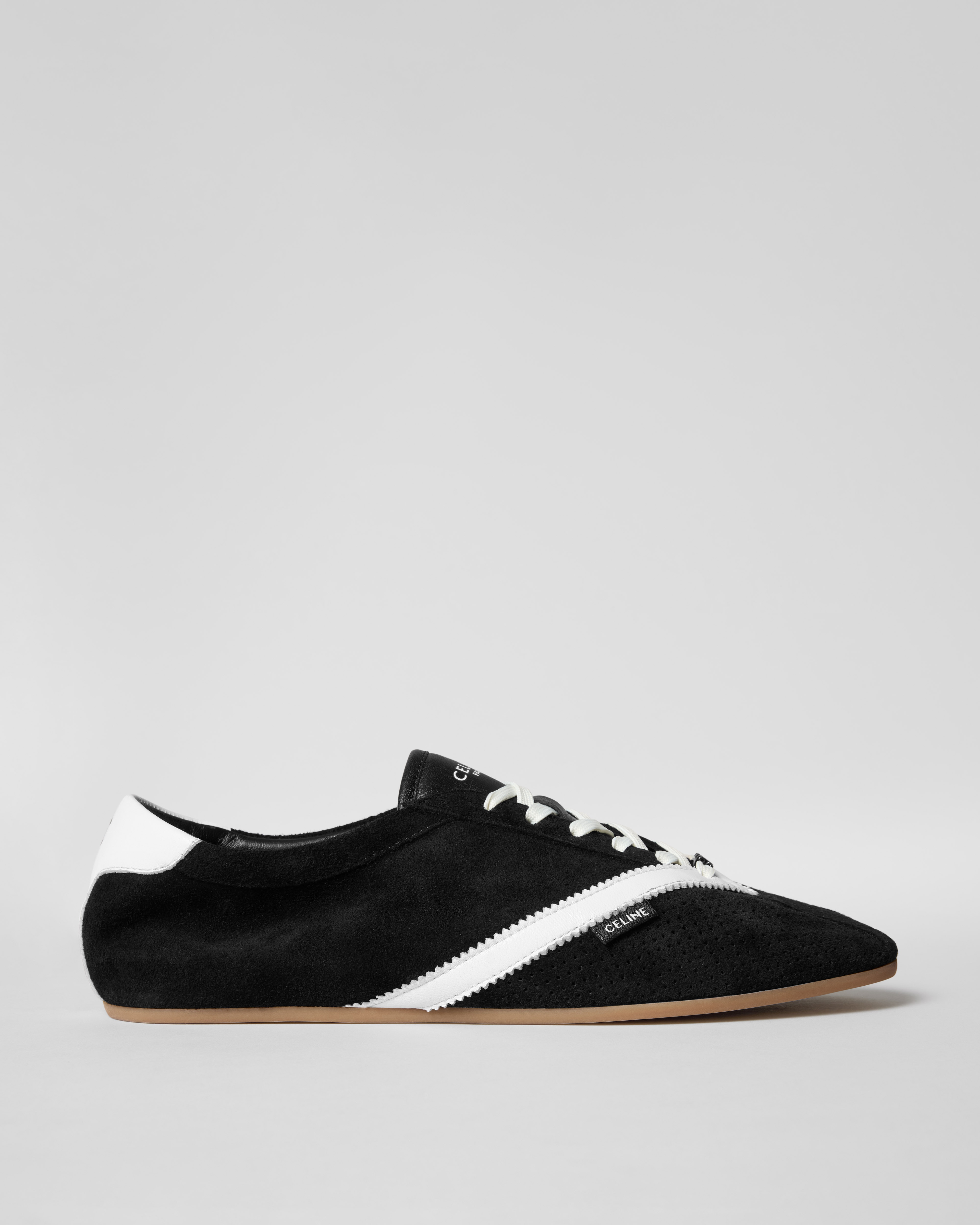 THE FLAT SNEAKER IN SUEDE CALFSKIN AND LAMBSKIN - BLACK | CELINE